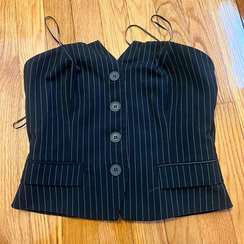 Black Pinstripe Button-Up Corset Top